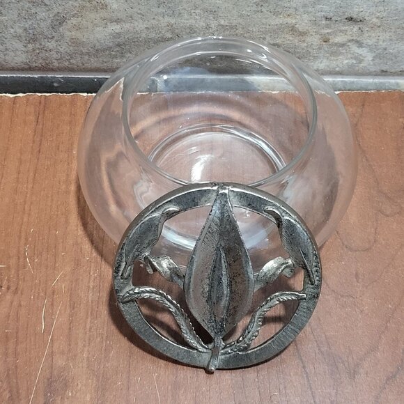 Glass Trinket Jar Calla Lily Pewter Potpourri Dish Incense Holder - Picture 6 of 9